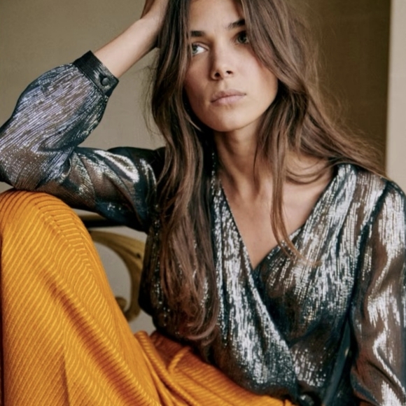 Sezane Abelia Blouse Metallic Silver US4 36 - Picture 4 of 10